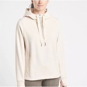 Athleta XS Cozy Karma 1/4 Zip Hoodie Top in Chantilly Cream
